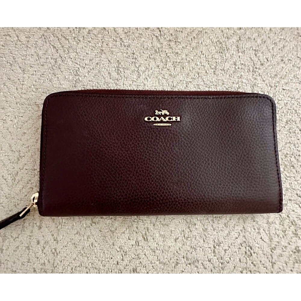 Coach OxBlood Zip-Around Wallet with Logo & Credit Card Slots Gold Hardware